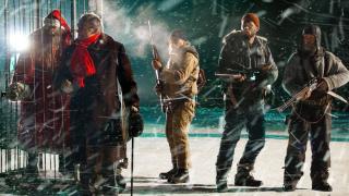 The townspeople from Rare Exports with Santa